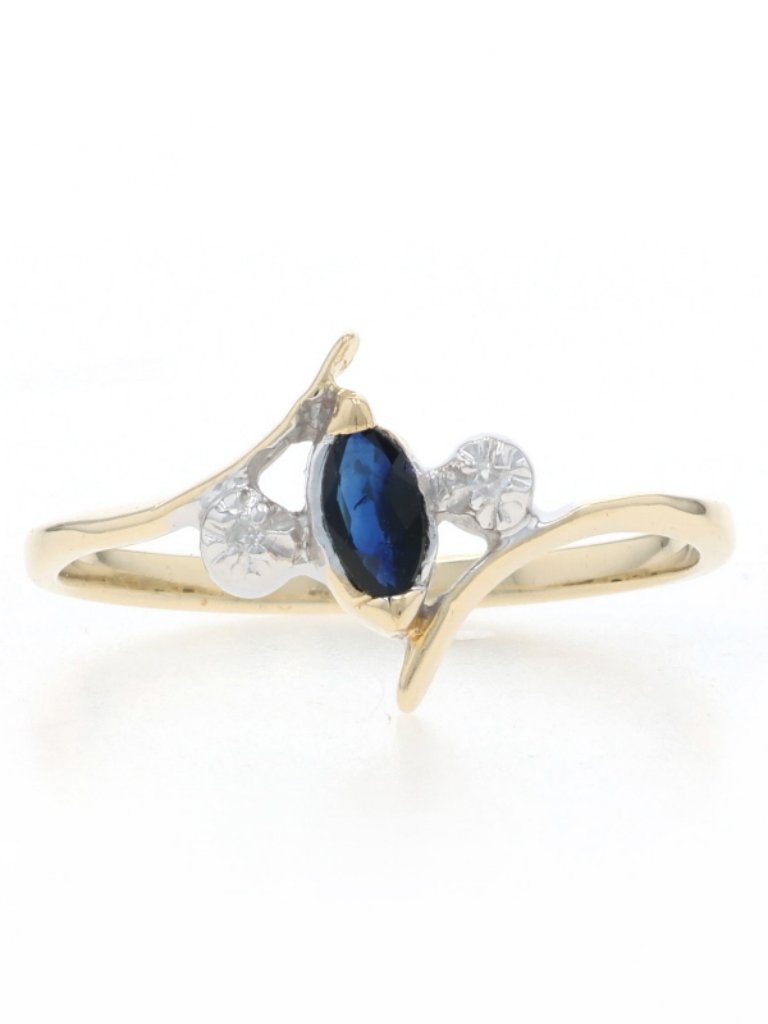 Yellow Gold Sapphire Diamond Ring  10k Marquise 12ctw